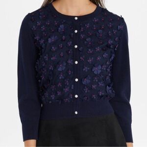 KARL LAGERFELD | Cardigan Sweater size XS Women Navy Blue Flower Embellished